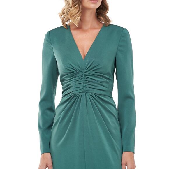 Kay Unger Size 10 Green Elegant V-Neck Ruched Waist Evening Gown Kayla Dress - Picture 3 of 16